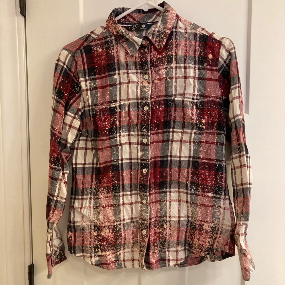 Riders By Lee Distressed Long Sleeve Semi-Fitted Flannel Shirt